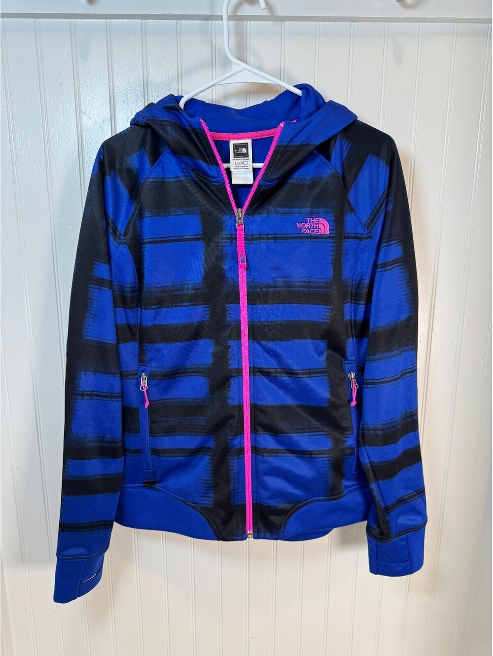 The North Face Women's Blue and Black Striped Full Zip Hoodie Jacket Size XL